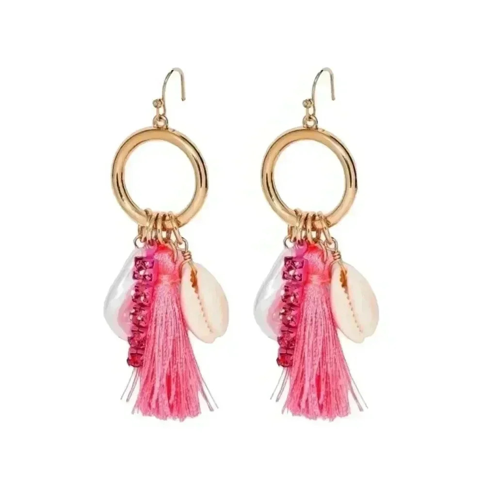 Cowrie Shell Open Hoop Pink‎ Earrings A New Day NWT